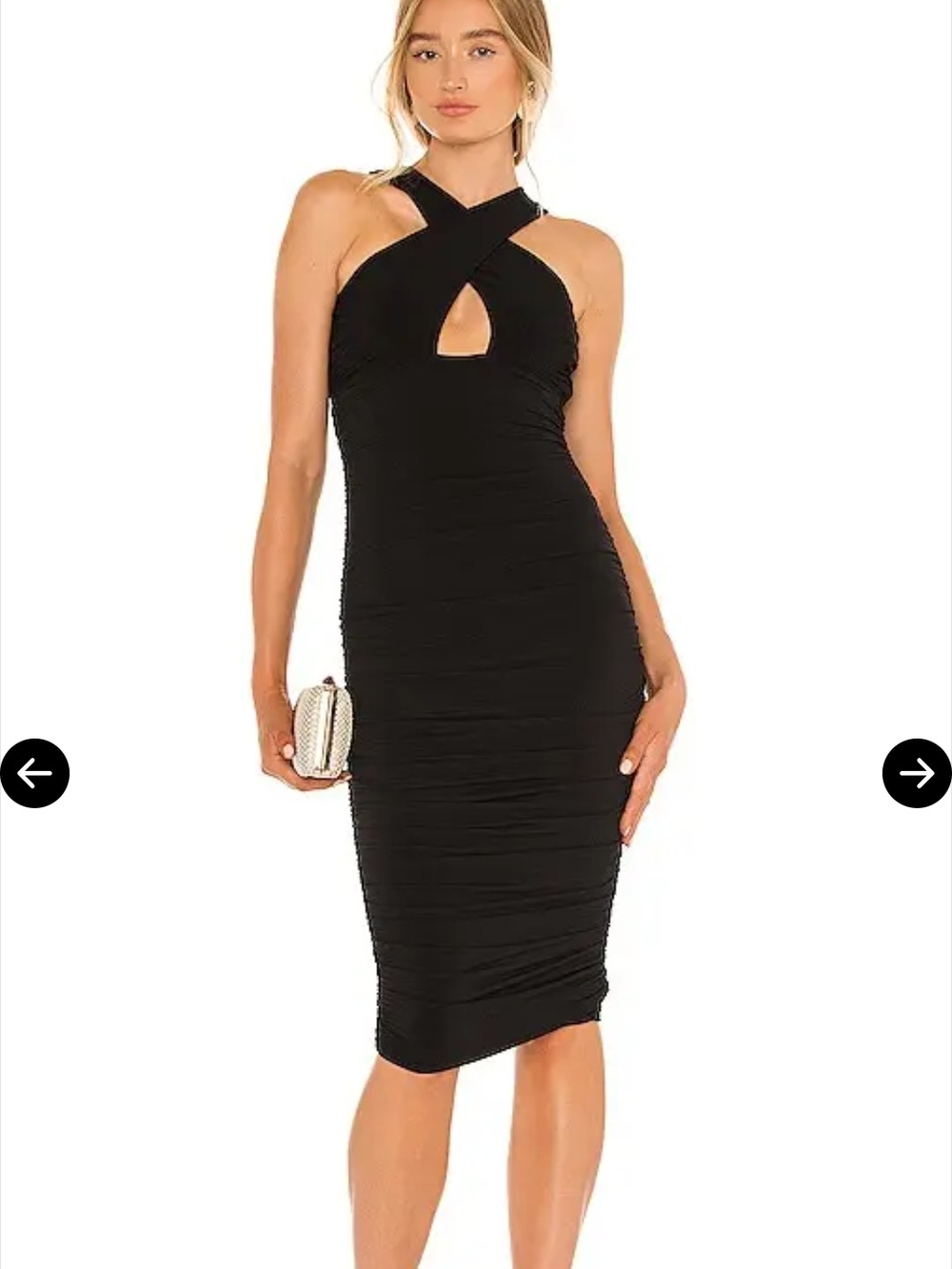 Nookie Black Crisscross Halter Ruched Midi Dress, Sz Med